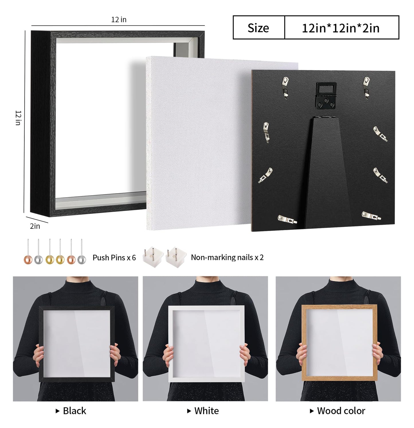 MUXIUNT Travel Adventure Challenge Archive Shadow Box Picture Frame with Slot,12x12 Travel Ticket Card Memory Box for Keepsake Box, Top Loading Shadow Box Display Case Travel Decor Gift (Black,12x12)