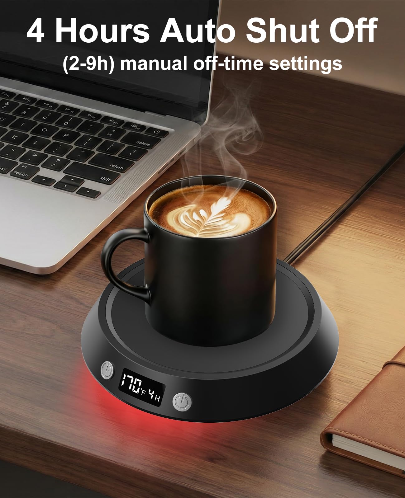 Kepwam Coffee Mug Warmer - 50W Electric Coffee Warmer for Desk 3 Temp Settings & 2-9 Timer Smart Cup Warmer for Desk Candle Warmer Plate with LED Lights Beverage Tea Milk Warmer for Home & Office