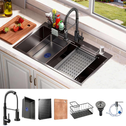 32x19 Black Drop-in Kitchen Sink: Deep Single Bowl Stainless Steel Workstation with Faucet & Accessories Combo for Family Kitchen—Scratch Resistant & Noise Reducing