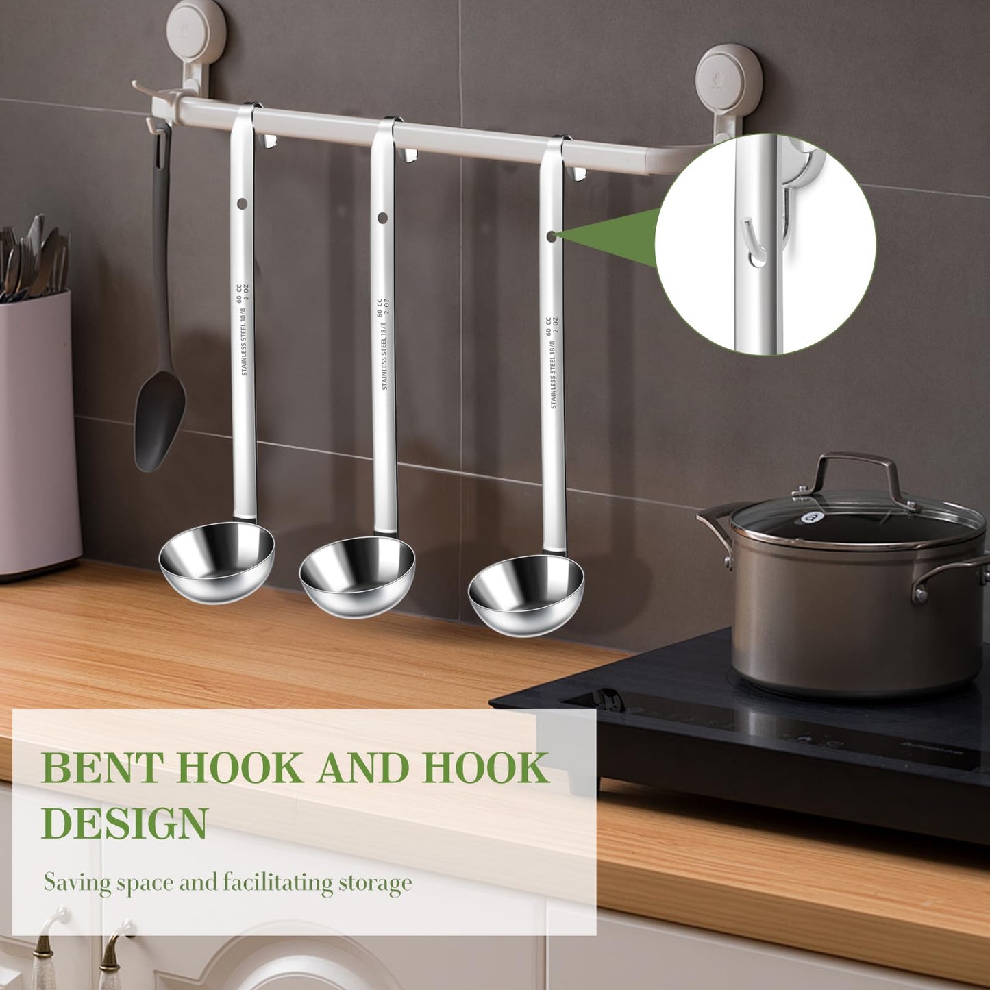 BARAFAT 8pcs Stainless Steel Ladle 2 Oz Soup Ladle 10" long Spoon Heavy-Duty Metal Spoon Sets big spoons for cooking Serving Soups, Gravy, Portioning, Stirring