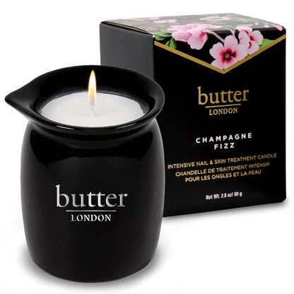 2.8 Oz butter LONDON Massage Candle, Champagne Fizz - Massage Oil Candle for Nail, Skin, & Body - Hydrating Soybean