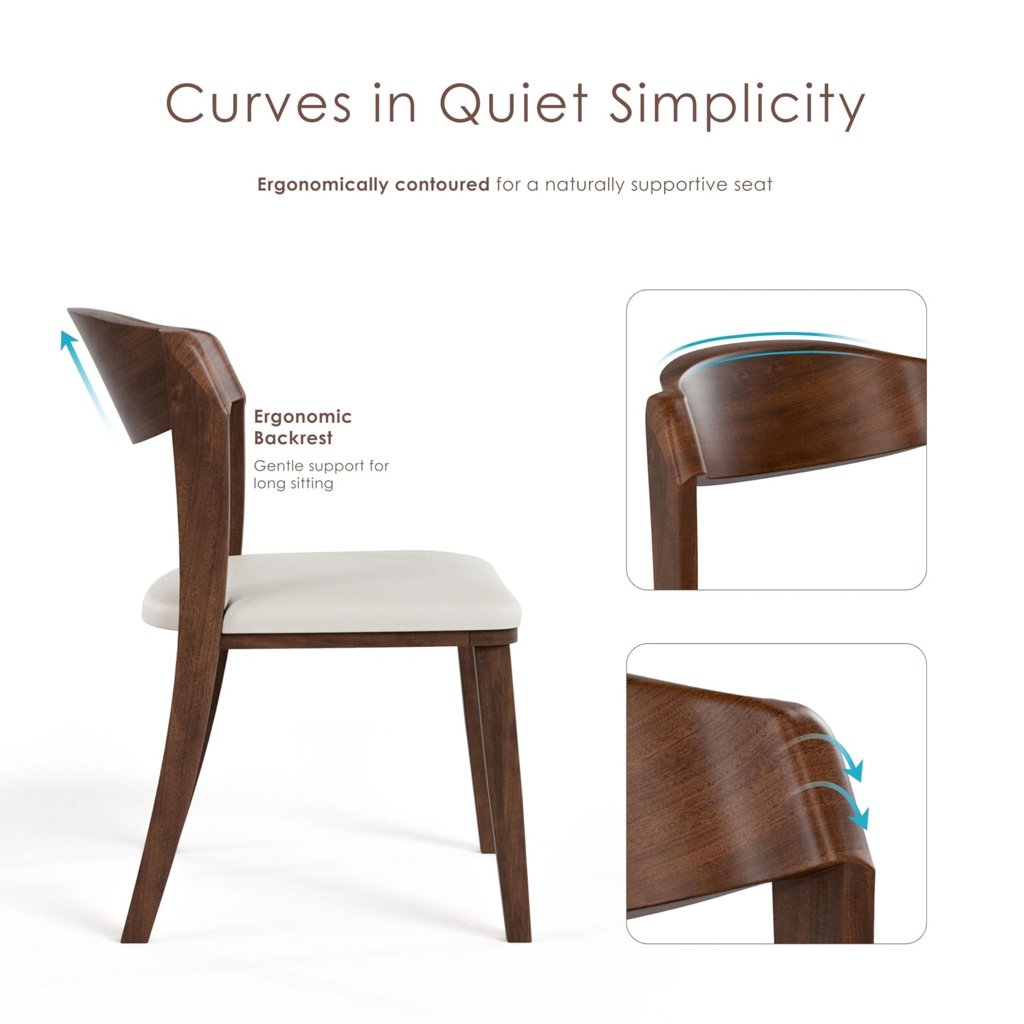 Furniture of America Nazaen IV Mid-Century Modern Solid Wood 20-inch Side Chairs Set of 2 with Curved Backrest, Semi-Handmade, Upholstered Seating for Home Kitchen, Dining Room, Rich Walnut