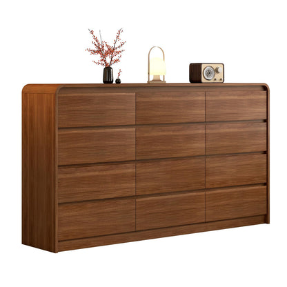 Messenya Modern 12-Drawer Dresser 63-Inch Wide, Curved Anti-Collision Design, Mid-Century Storage Cabinet with Pre-Embedded Slots, Sturdy Reusable, Ideal for Bedroom/Living Room/TV (Brown, 12-63)