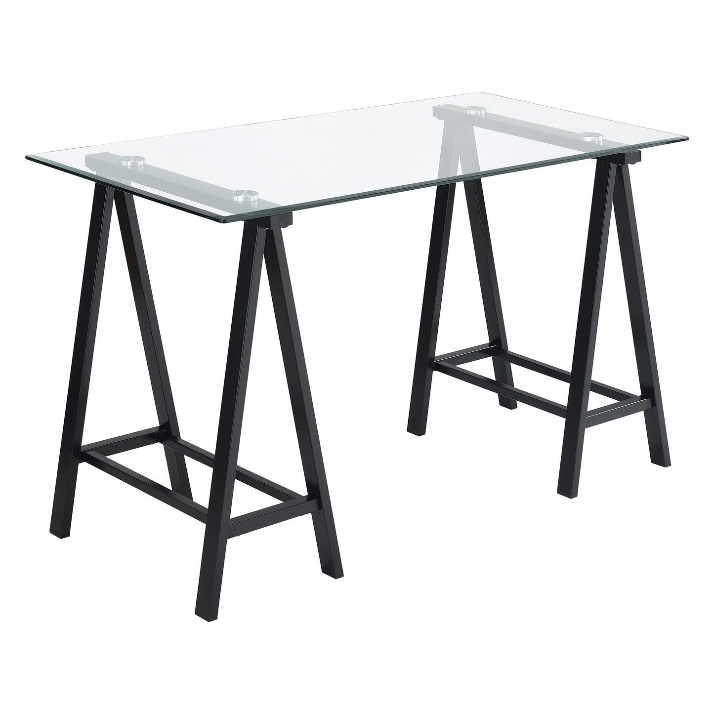 OSP Home Furnishings Middleton 47 Inch Desk with Clear Beveled Glass Top, Black Base