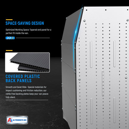 AA Products Model SH-4604-T3 Steel Low/Mid/High Roof Van Shelving Storage System Fits Transit, GM, NV, Promaster, Sprinter and Metris, Contoured Shelving Unit, 42" W x 46" H x 16" D