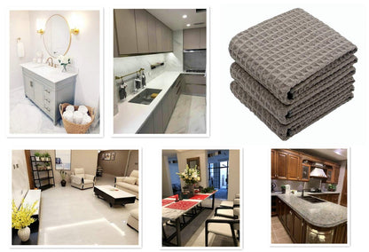 VeraSong Waffle Weave Thick Microfiber Dish Drying Towels Absorbent Tea & Hand Towel Lint Free 16x24 Inch 3 Pack Gray