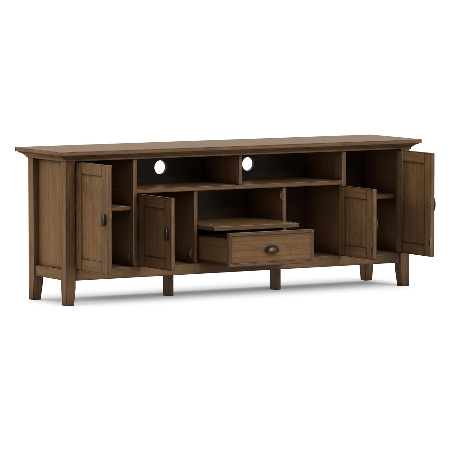 SIMPLIHOME Redmond TV Stand - 72 inch Wide Solid Wood Media Console in Rustic Natural Aged Brown, Transitional Entertainment Center for Living Room for TVs up to 80 Inches with Cable Management