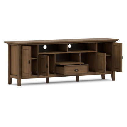 SIMPLIHOME Redmond TV Stand - 72 inch Wide Solid Wood Media Console in Rustic Natural Aged Brown, Transitional Entertainment Center for Living Room for TVs up to 80 Inches with Cable Management