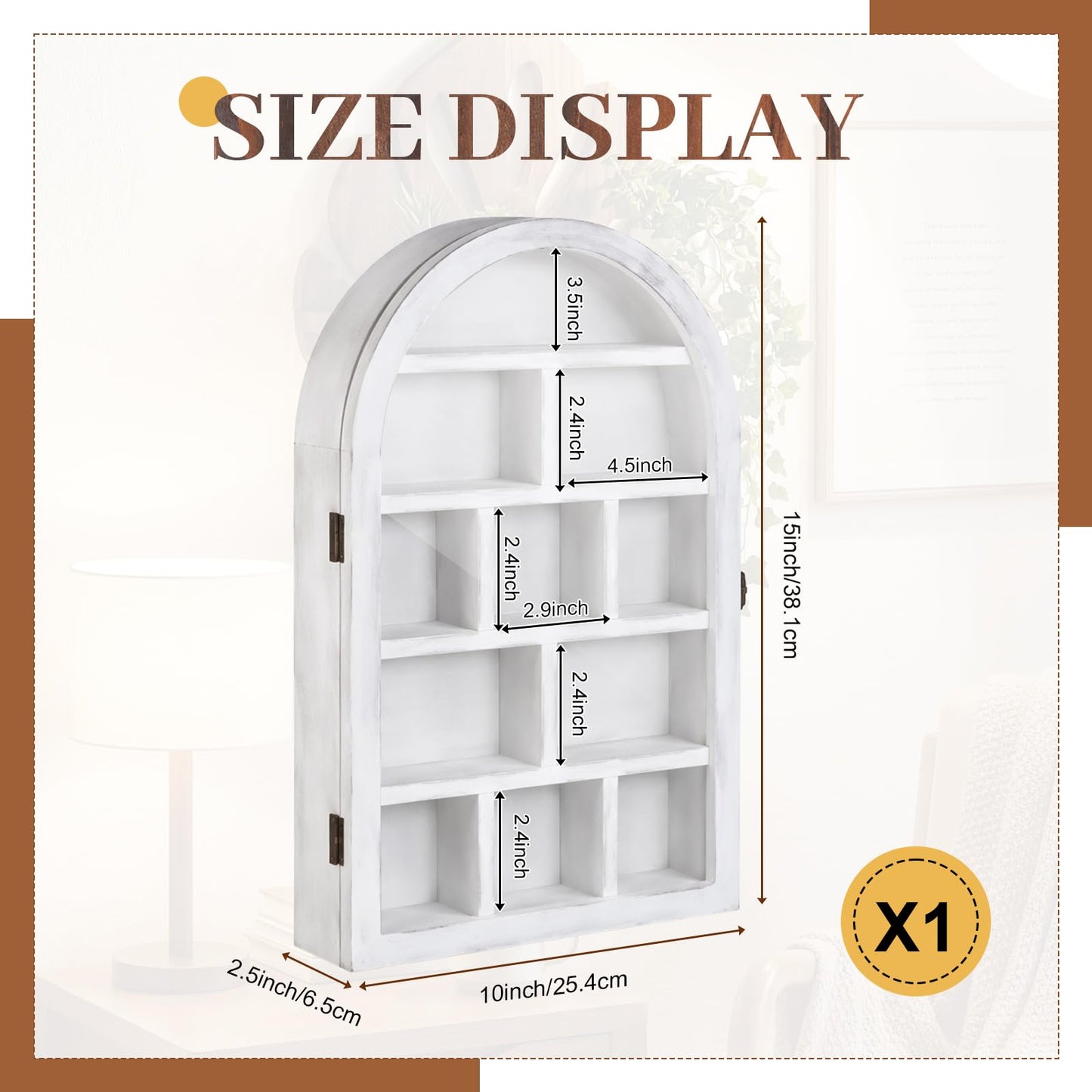 DoubleFill 10" x 15" Trinket Shelf Wooden Shadow Box Display Case with Shelves Acrylic Door Large Wall Mounted Display Shadow Box Mini Figures Curio Trinket Medals Crafts Collection(Retro White)