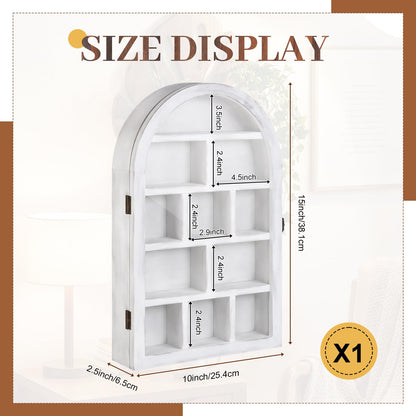 DoubleFill 10" x 15" Trinket Shelf Wooden Shadow Box Display Case with Shelves Acrylic Door Large Wall Mounted Display Shadow Box Mini Figures Curio Trinket Medals Crafts Collection(Retro White)