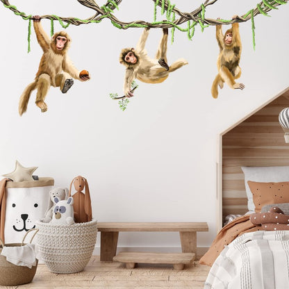 RoyoLam 78.7'' x 32'' Large Monkeys Hanging on Vines Wall Decal Nursery Macaque Animal Wall Sticker Removable Peel and Stick Wall Art Decor for Kids Baby Classroom Preschool Living Room Bedroom School