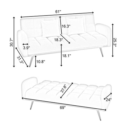 Eafurn Padded Convertible Futon Sofa Bed, Teddy Fleece Fabric Futons Loveseat Couch with Adjustable Backrest, Folding Sleeper Recliner Sofabed for Living Room Furniture