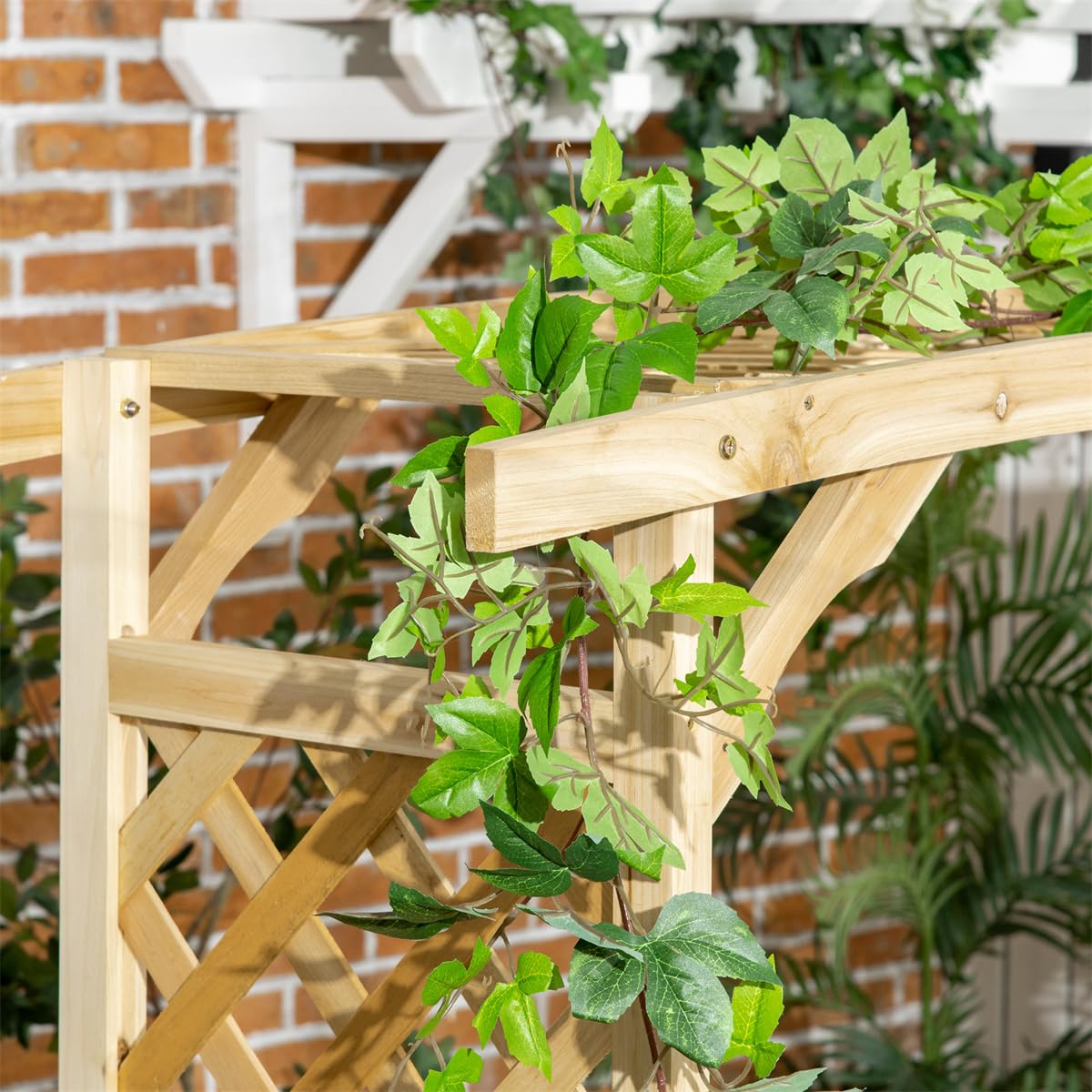 NAAMOTOMOX Patio Garden Arbor with Bench, Wooden Outdoor Bench w/Pergola, Side Trellis for Vines & Climbing Plants, 2-Person Outdoor Wood Seating for Patio, Backyard, Parks