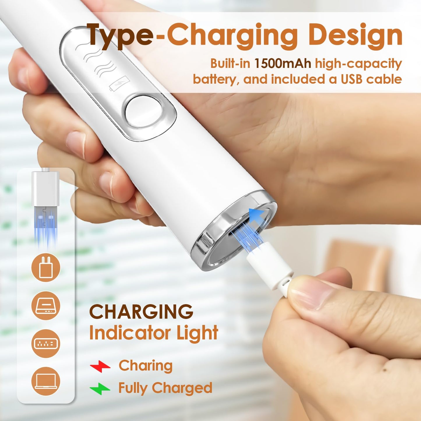 Handheld Milk Frother, rechargeable milk frother with 2 Stainless Steel Whisks 3 Speeds Electric Drink Mixer, Coffee Mixer Wand for Latte, Cappuccino, Matcha, Hot Chocolate, Egg (White)
