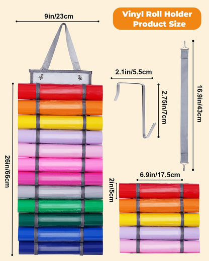 UCEC 12 Compartment Vinyl Roll Storage Organizer, Clear PVC, Hanging Wall Mount for Cricut Vinyl, Gift Wrap, Craft Paper