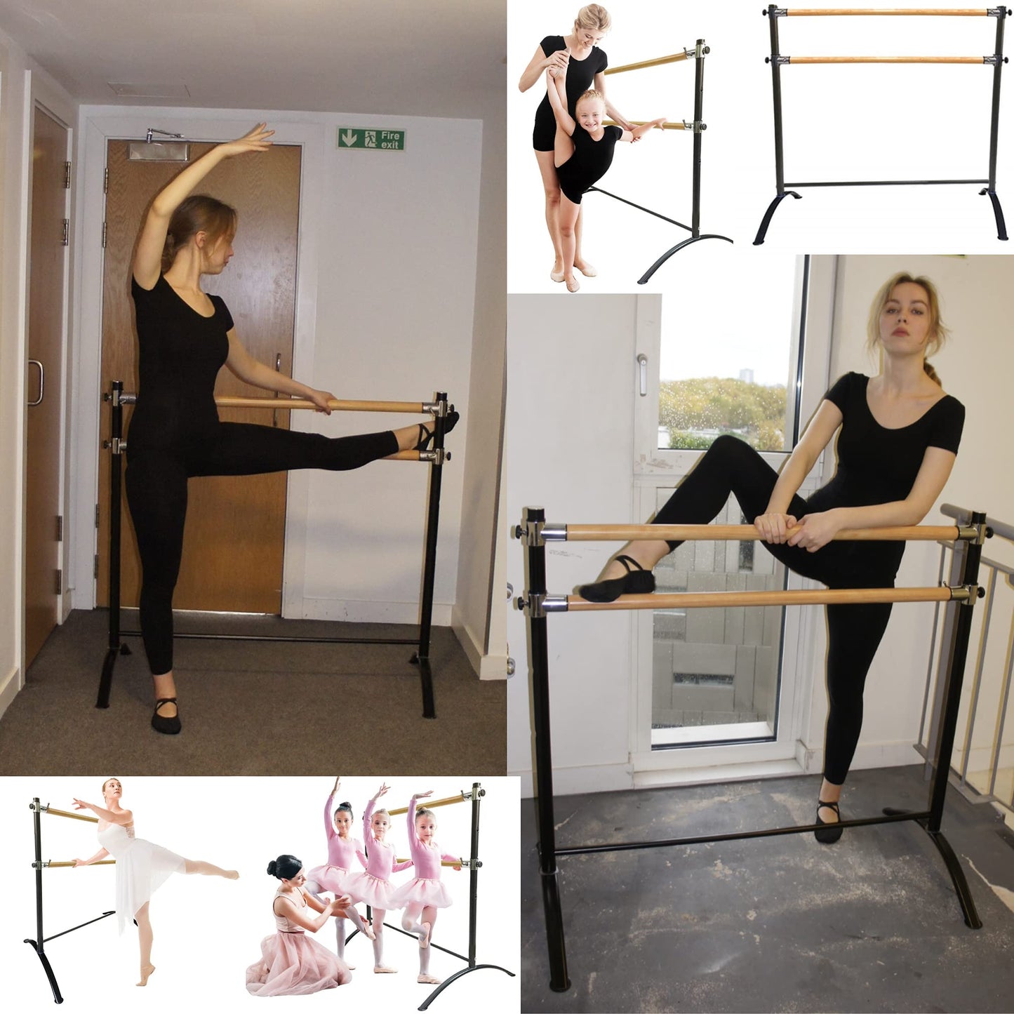 Artan Balance Dance Floor and Ballet Barre Portable for Home or Studio, Freestanding Adjustable Double Bar, Kids and adults, 2 pc. Set