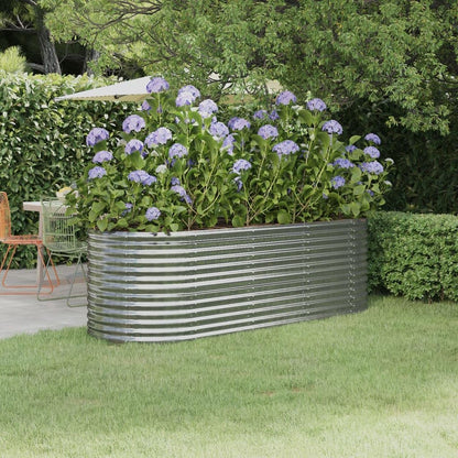 Foknhdi 88.2 x 31.5 x 26.8 in Large Oval Raised Garden Bed, Powder-Coated Steel Planter Box, Silver Modern Raised Planter for Patio Balcony Outdoor Vegetables Herbs Flowers