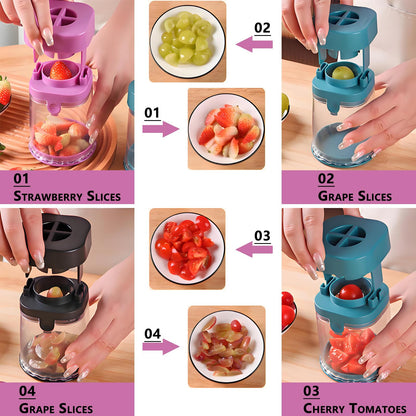 Kesttenn New Grape Cutter for Toddlers, Cutter Quarter Slicer Tool Into 4 Pieces for Slicing Grapes, Strawberries, Cherry, Tomatoes (Pink)