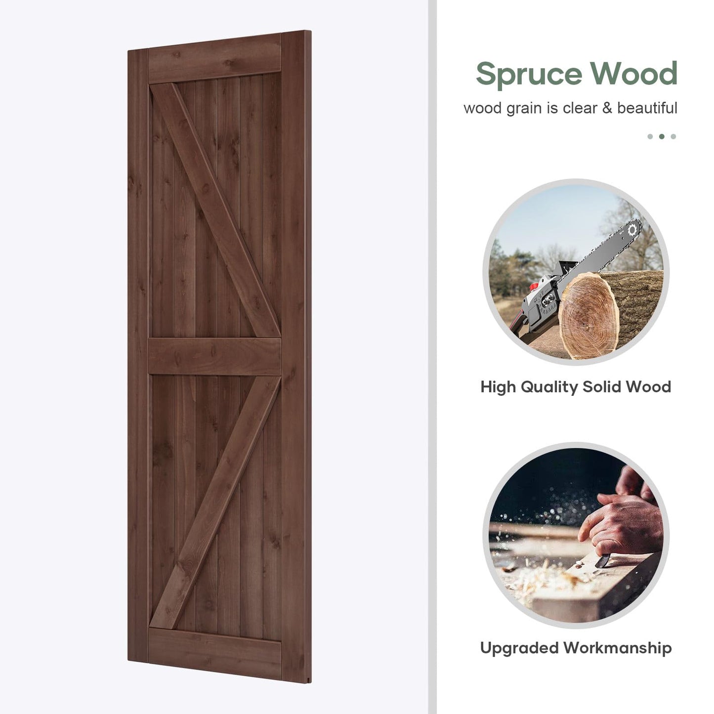 ROYMELO 36x80 inch Sliding Barn Wood Door Slab with 6.6ft Hardware Kit and Handle, Coffee, K Shape, Simple DIY Assembly