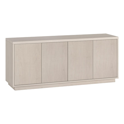 Henn&Hart Fluted TV Stand for TVs up to 65" with 2 Concealed Ribbed Storage Cabinets and Adjustable Shelves for Living Room, Family Room, or Office, Beech White