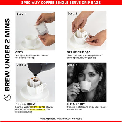 Tavaasa Engineered Specialty Coffee 10x11g Drip Bags |Roast #43, Rustic Harmony|84+,GoldenHoney, Lush Peach & Blueberry|Single-Serve Pour Over|Nitrogen-Flushed Sachets|SO, 100% Arabica, Hot Brew, 110g