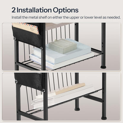 3-Tier BG412UBZ01 HOOBRO End Table with Charging Station, Small Side Table with Magazine Holder, Nightstand Bedside