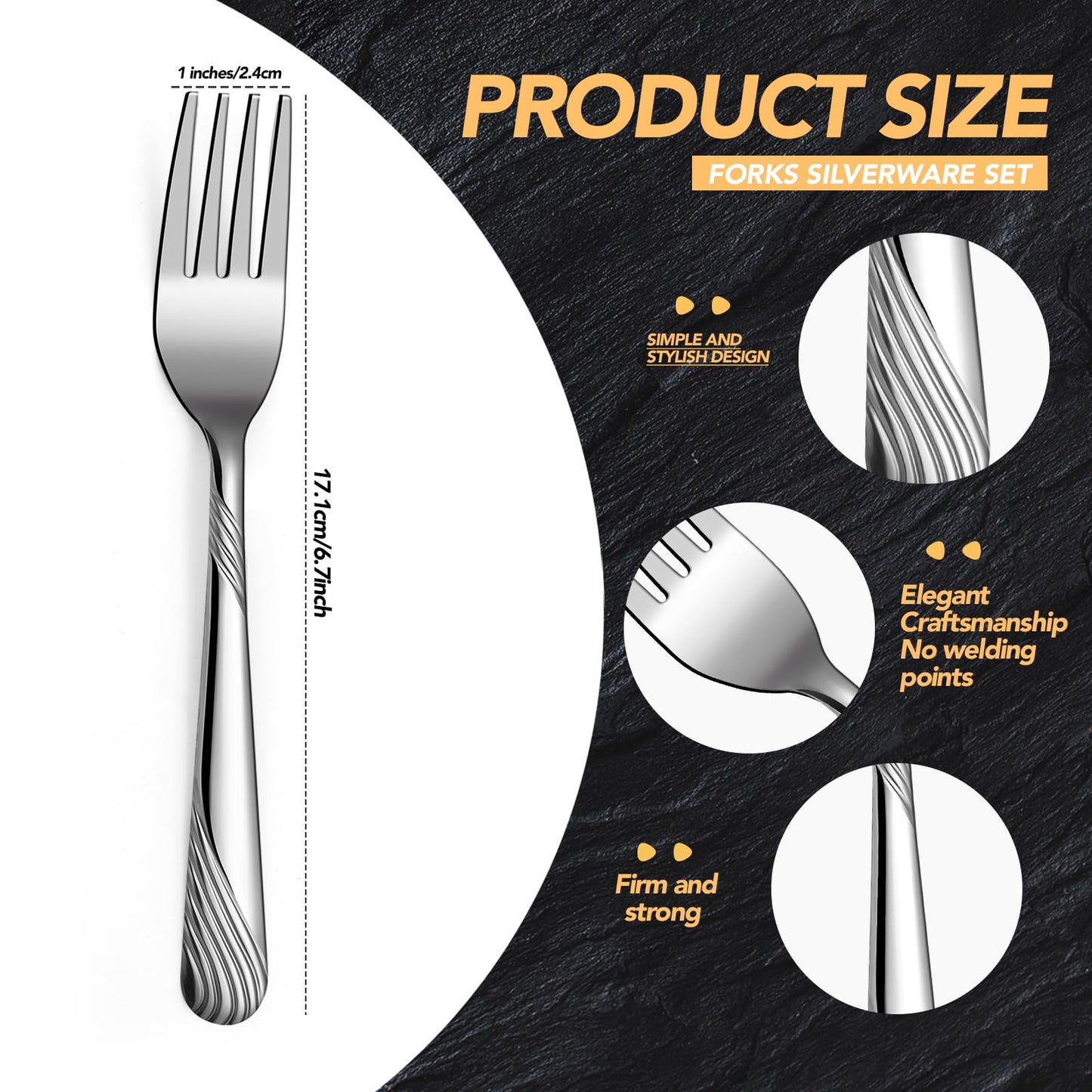 Yiyiring 50 Pieces Stainless Steel Forks Silverware Set 6.7 Inches Dinner Flatware Salad Forks Bulk Mirror Polished, Dishwasher Safe, Use for Home, Kitchen and Restaurant
