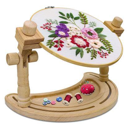 Adjustable Embroidery Stand, Wooden Hoop Stand Holder,Desktop 360° Rotating Embroidery Kit Lap Frame,B