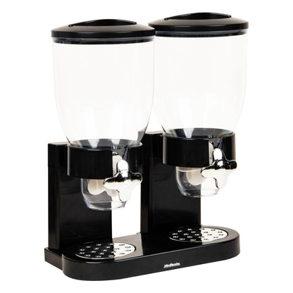 Mind Reader Double Cereal Dispenser for Countertop, 2 x 2L Airtight Containers, Rotating Dry Food Dispenser for Cereal, Rice, Candy, Coffee Beans, Black