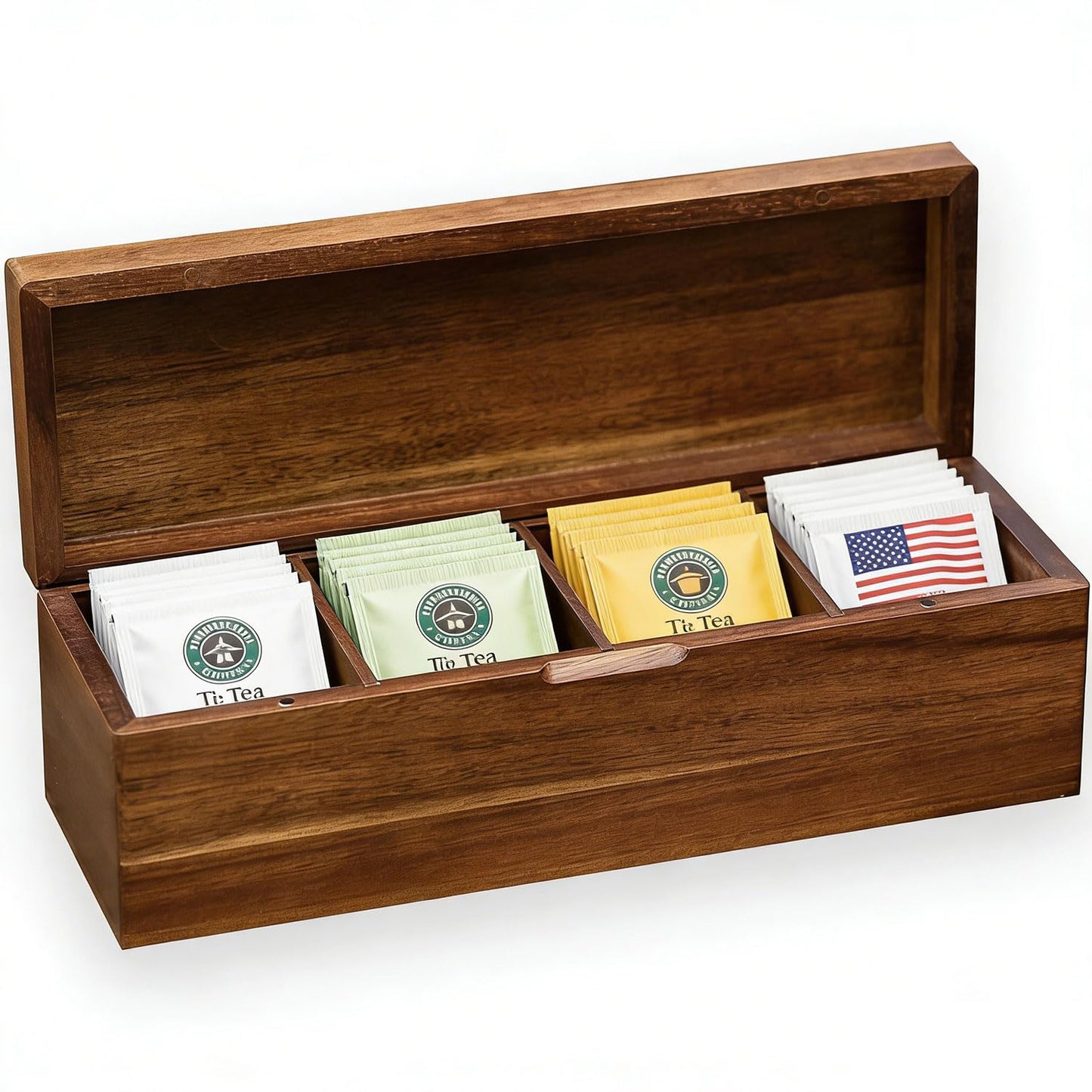 YAOYAO LAND Acacia Wood Tea Bag Organizer with Compartments, Tea packet Storage Boxes & Display Caddy, Multi-Slot Teabag Holder Container Chest for Countertop, Organizador de Té