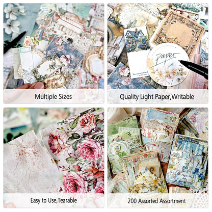 Diuhofart 400Pcs Vintage Scrapbook Supplies Kit, Scrapbook Paper and Journaling Stickers Set, 4Pack Scrap Booking Kit for Junk Journals, Bujo, Collage, Card Making, DIY Crafts Arts