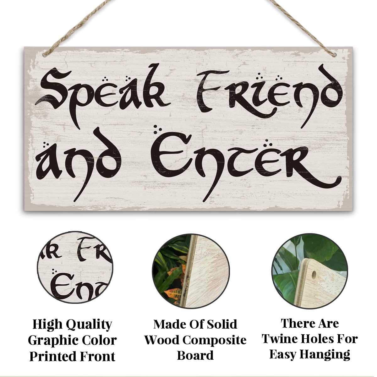 Speak Friend And Enter Sign, Entry Way Front Door Wooden Hanging Decor, Funny Wall Decor, Farmhouse Wood Sign, Bar Pub Wall Decoration, Home & Office Decorations 7x14 Inches