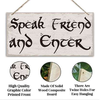 Speak Friend And Enter Sign, Entry Way Front Door Wooden Hanging Decor, Funny Wall Decor, Farmhouse Wood Sign, Bar Pub Wall Decoration, Home & Office Decorations 7x14 Inches