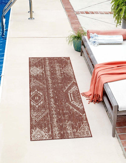 Unique Loom Outdoor Bohemian Collection Area Rug, Anthro, 2' x 5' 1" Runner, Rust Red/Ivory