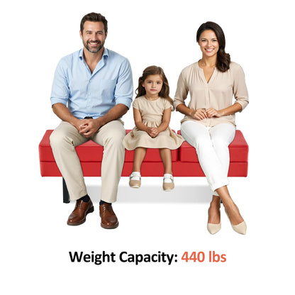 BarberPub Waiting Room Chairs, Heavy Duty Office Guest Reception Bench, Faux Leather Upholstered Lobby Chairs for Salon, Conference Room 7008 (Red)