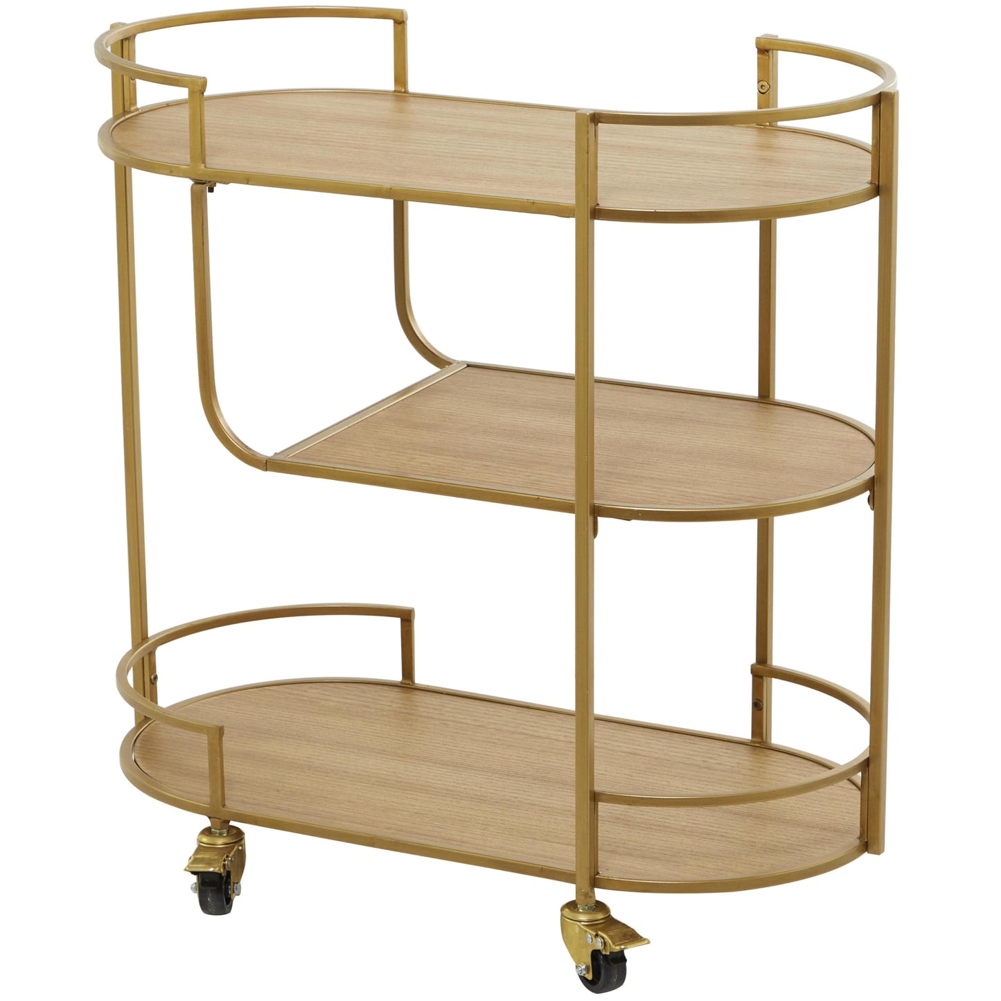 Deco 79 Wood Rolling 3 Shelves Bar Cart with Handles, 30" x 15" x 30", Gold