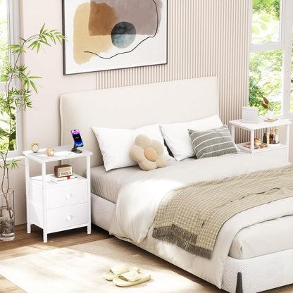 2 HETS002WP-1 LOAKEKEL Night Stand, Nightstand with Fabric Drawers for Bedroom, Small End Table with Open Storage Shelf