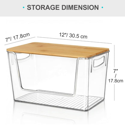 Pantry Organizers Storage, 2 Pack Large Capacity Clear Storage Bins with Bamboo Lids for Onion, Potato, Garlic, Canned Food, Under Sink Organizer Kitchen Countertop Organizer