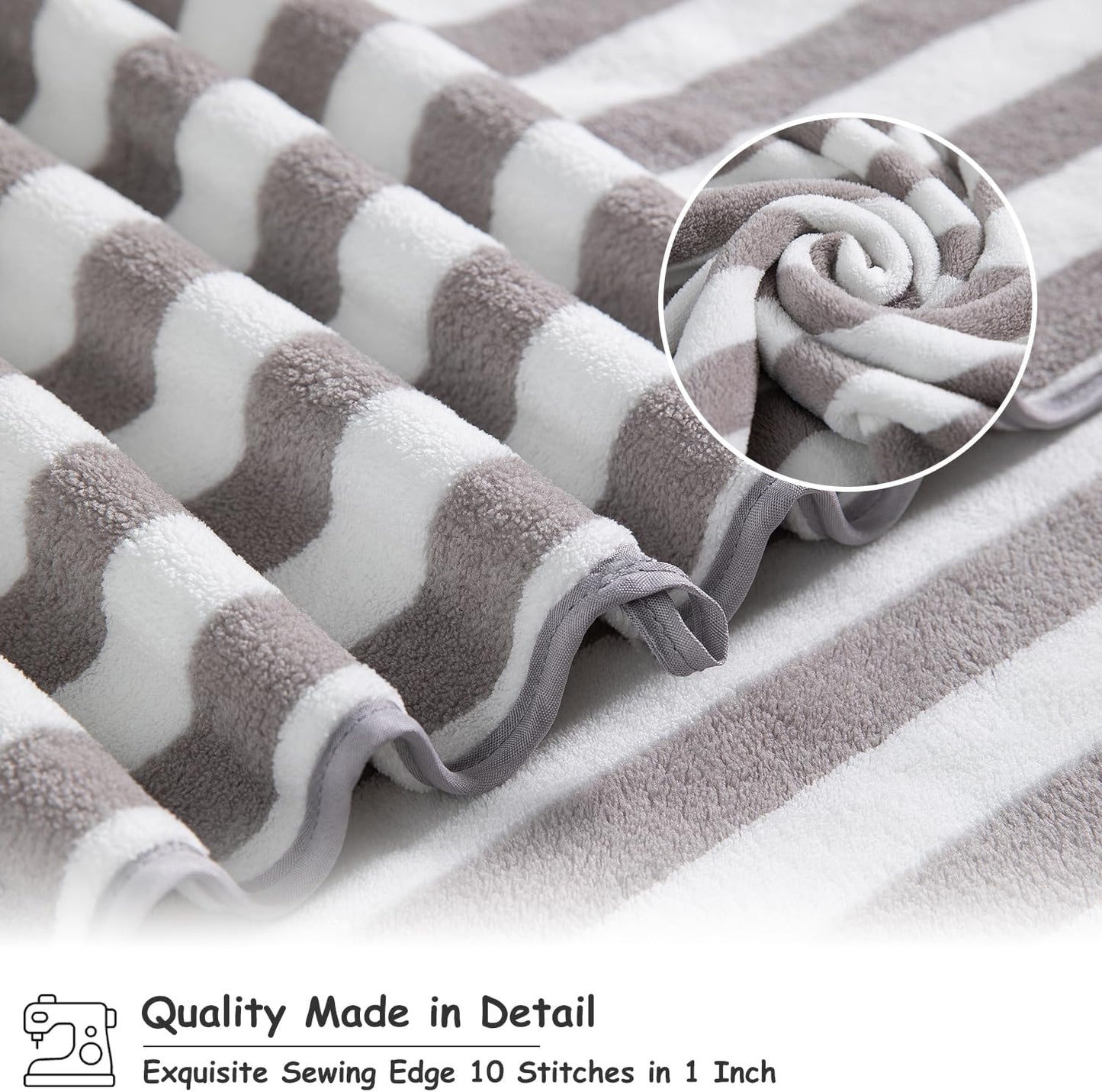 18 Set Loop-6 Towels,6 Towels,6 Set Pcs Light Gray Stripe Bath Towel with Hanging Bath Hand Washcloths Soft Family