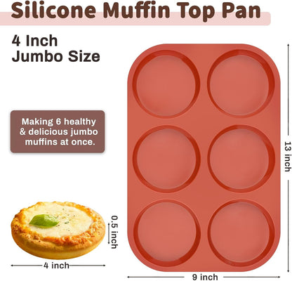 JOERSH Silicone Egg Mold, Jumbo Size Muffin Top Pan, Non-Stick Round Molds for Breakfast Sandwiches