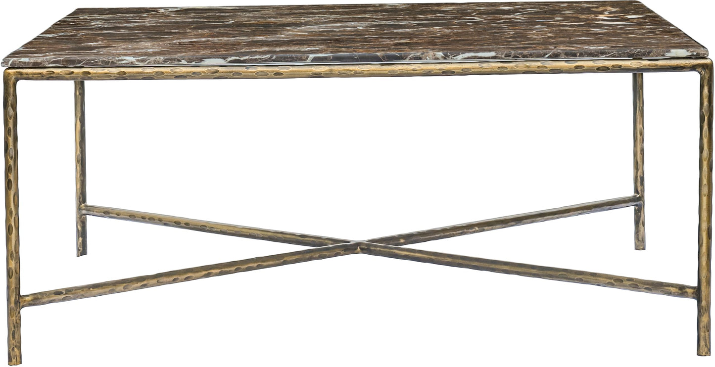 Meridian Furniture 77002Brown-CT Valen Collection Modern | Contemporary Coffee Table with Emperador Marble, Forged Iron Metal Frame, Dark Bronze Finish, 38" W x 38" D x 16" H, Brown/Antique Bronze