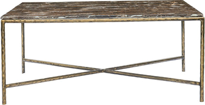 Meridian Furniture 77002Brown-CT Valen Collection Modern | Contemporary Coffee Table with Emperador Marble, Forged Iron Metal Frame, Dark Bronze Finish, 38" W x 38" D x 16" H, Brown/Antique Bronze