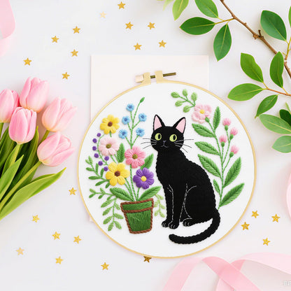 ORIGACH 4 Pcs Flower and Animal Embroidery Kit for Beginners, Stamped Design Embroidery Starter Kit Includes Cloth, Hoops, Threads & Needles