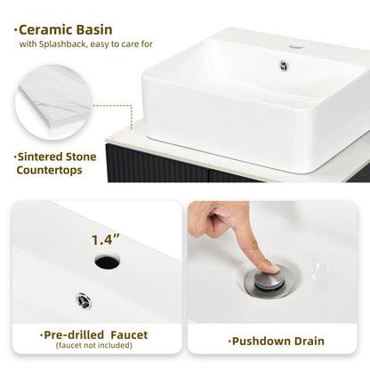 DWVO Bathroom Vanity 24 Inch with Counter Top Sink Combo, Modern Bathroom Storage Vanity Cabinet Set Included 2 Large Soft Closing Doors, Drain, Gold Handles & Legs, Black