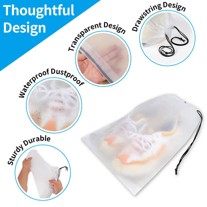 Clear Shoe Bags - 10 PCS, 15.7" x 11.8", Drawstring Travel Shoe Bags for Packing, Waterproof Dustproof Portable Shoe Storage for Men and Women
