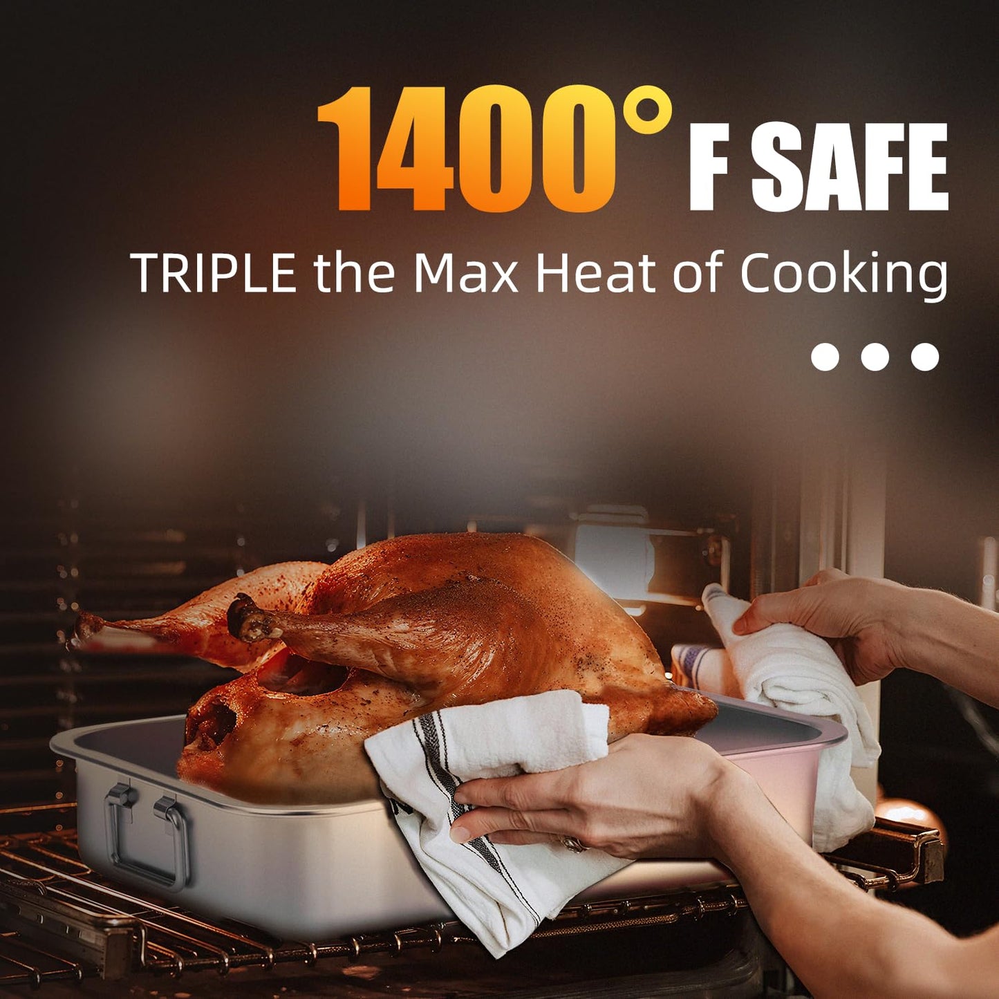 Stainless Steel Turkey Roasting Pan with Rack & Handles, Heavy Duty Food-Safe Turkey Pan Dishwasher Safe, Perfect for Cooking Turkey and Steak for Thanksgiving and Christmas (Standard)