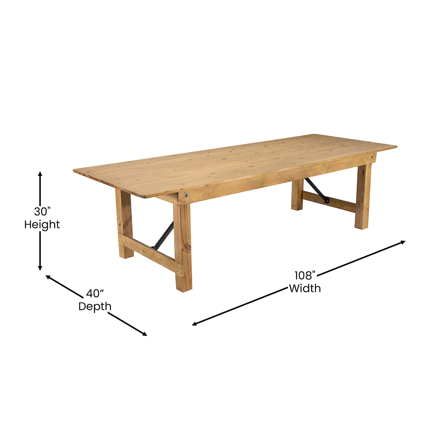 Taylor & Logan Ingles 9' x 40" Rectangular Antique Rustic Light Natural Solid Pine Folding Farm Table