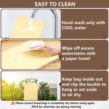Skiennix Reusable Beeswax Bread Bags - Eco-Friendly Food Storage for Sourdough | 2 Pack, Large Capacity