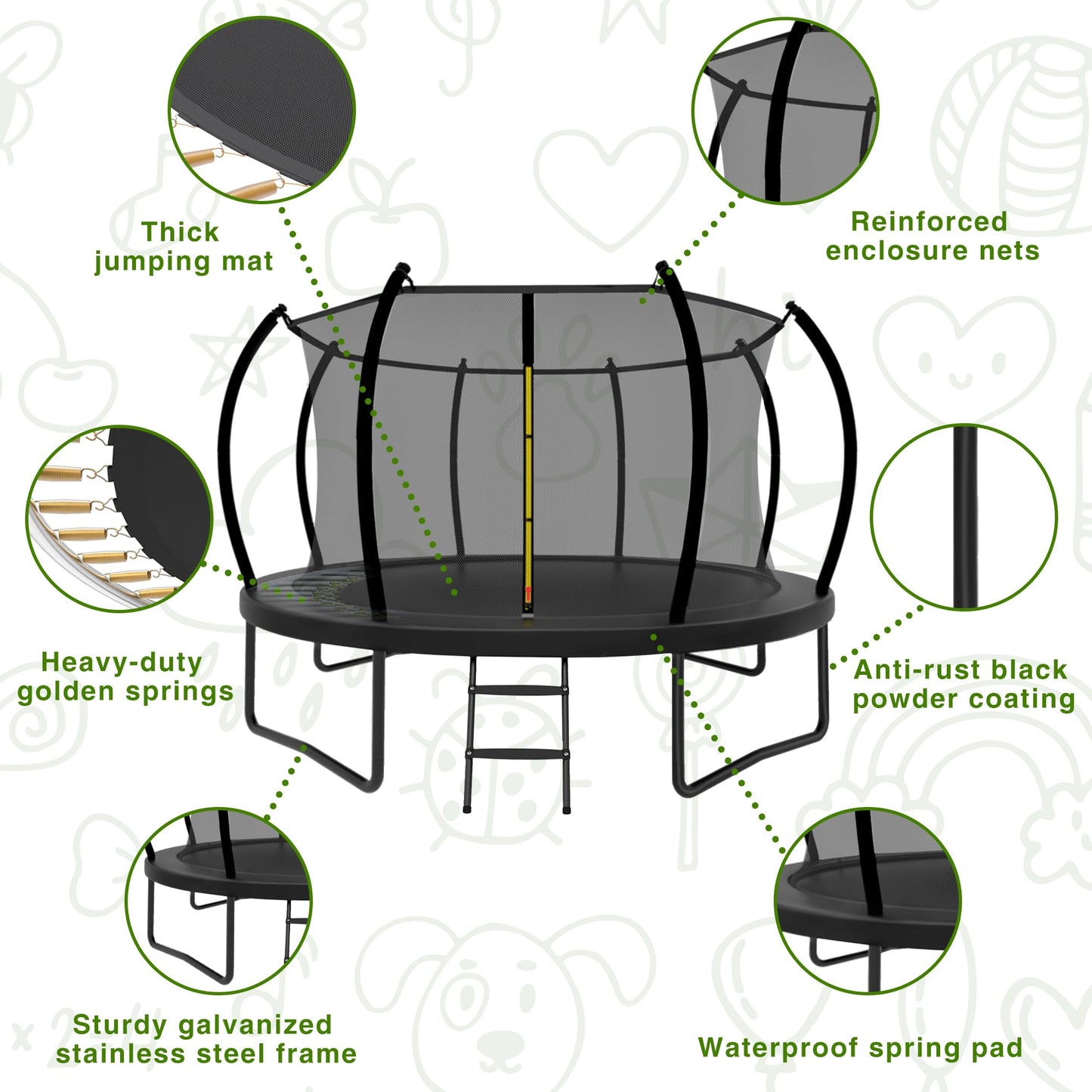 14FT Trampoline Outdoor for Kids with Safety Enclosure Net and Ladder, ASTM Approved Recreational Trampoline, Rust-Resistant Frame