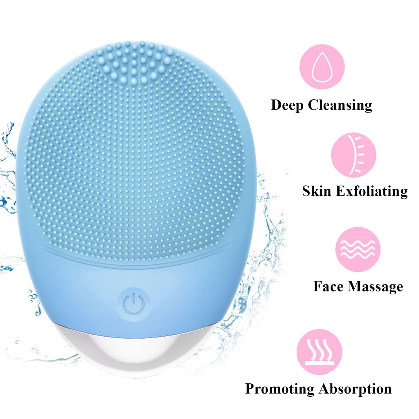Facial Cleansing Brush, 3-in-1 Electric Soft Silicone Waterproof Face Scrubber, USB Rechargeable IPX7 Waterproof Sonic Vibrating Face Brush for Deep Cleansing, Gentle Exfoliating and Massaging